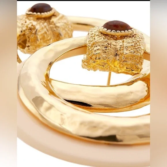 Gas Bijoux Authentic Meknes 24KGold Plated Hoop Earrings Marquise Glass Cabochon